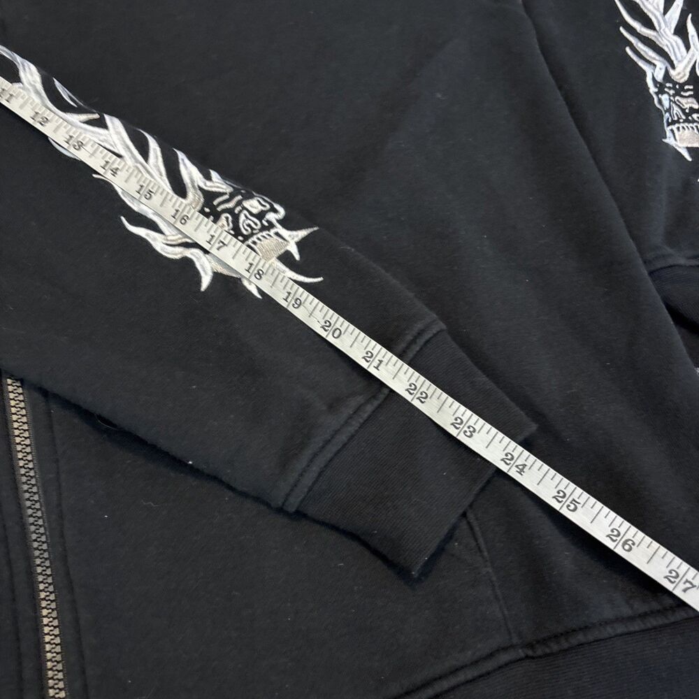 Vintage Lurking Class Full Zip Hoodie Men XL Flames + Skulls Black White - Picture 4 of 12